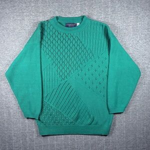 Vintage United States Sweaters Teal Patchwork Sweater Made in USA Women's Large